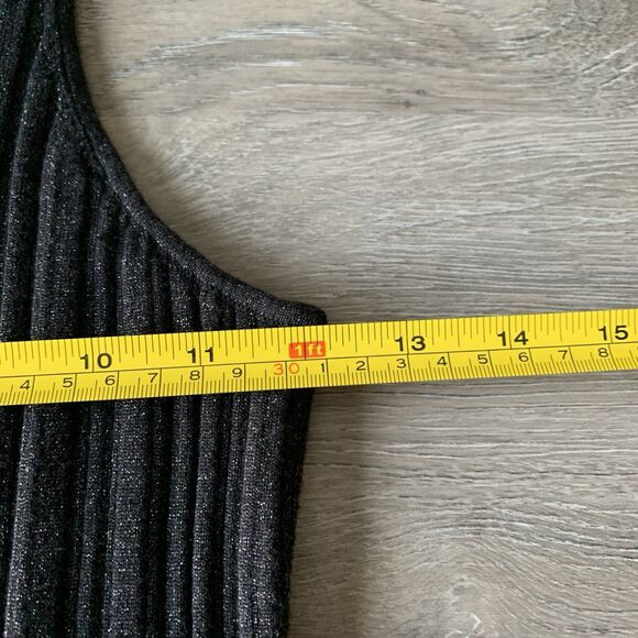 NWT Madewell Crop Tank Top Medium Black Shimmer Cross straps Stretch Sleeveless - Picture 8 of 8